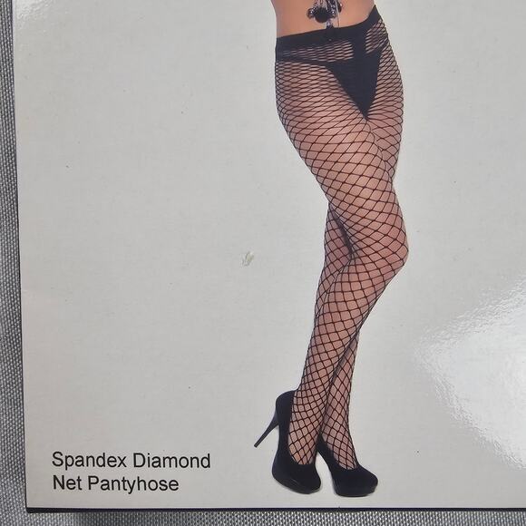 New Elegant Moments Fishnet Pantyhose One Size  Black Tights Lingerie Costume - Picture 3 of 7